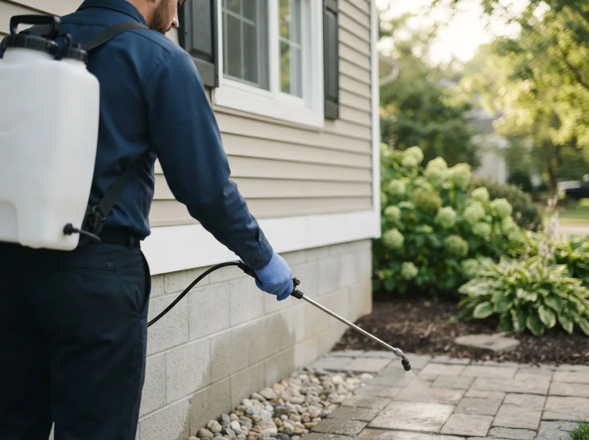 Pest control technician inspecting a home in Oak Harbor, OH